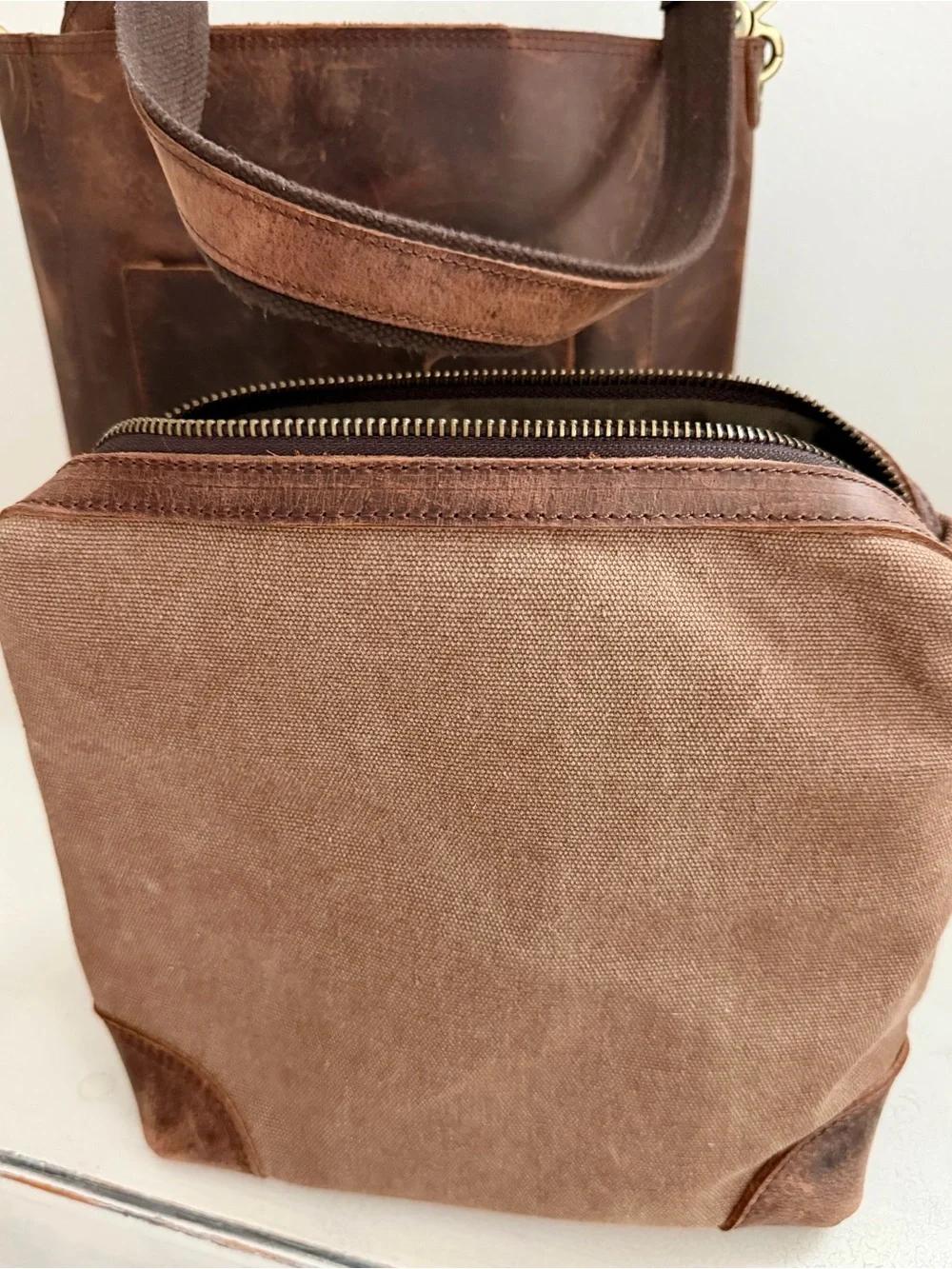 Brown Leather Bucket Shoulder Bag